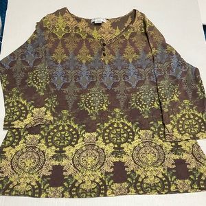 Liz Claiborne 3/4 sleeve brown yellow top XL